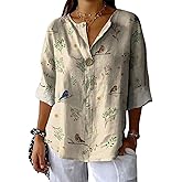 Chicyoo Womens Tunic Top Loose Fit Floral Printed Silky-Soft 3/4 Sleeve Pullover Blouse for Summer Daily Wear Elegant M-XXL