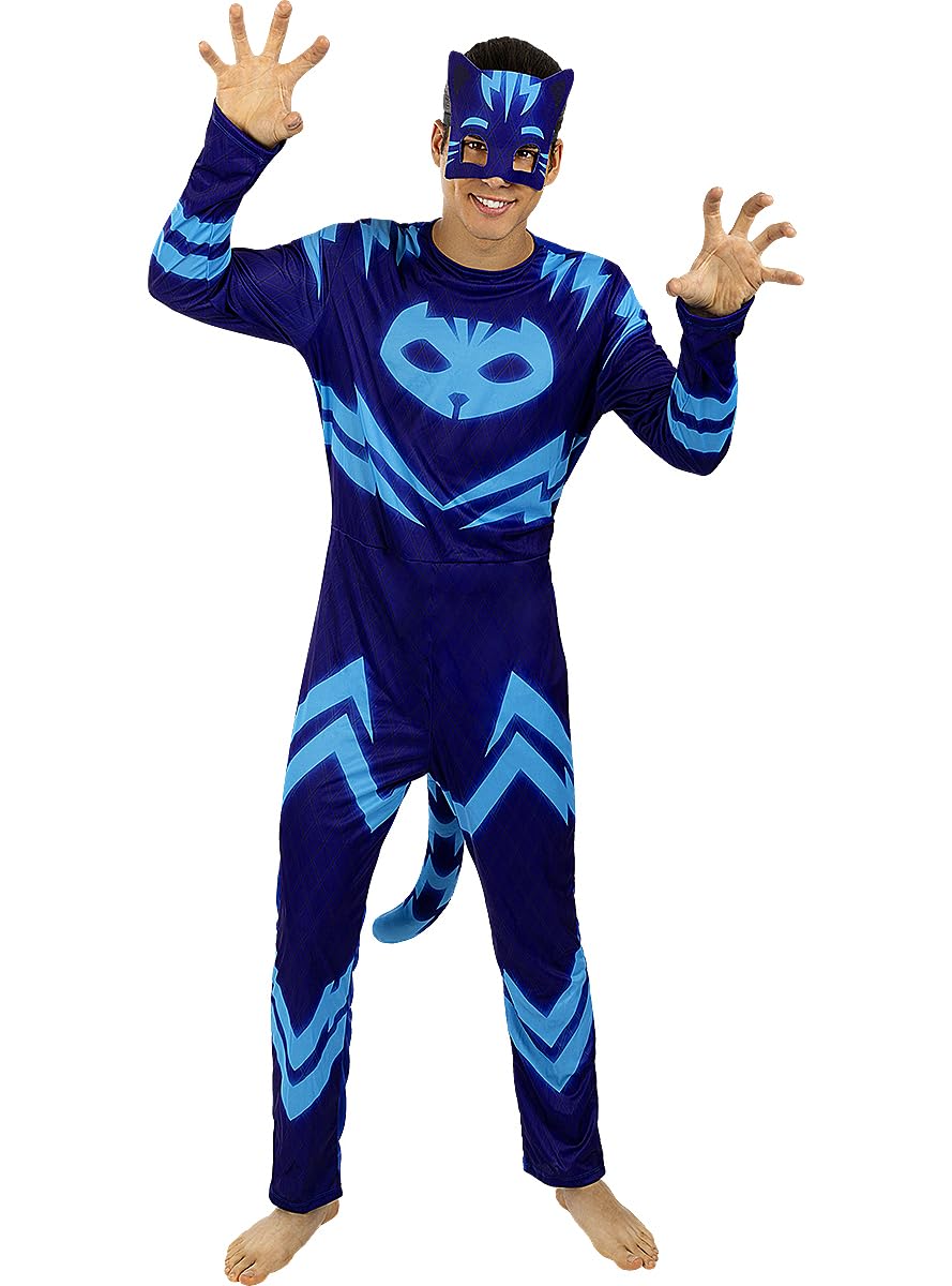 Funidelia | Catboy Costume - PJ Masks for man Cartoons, Catboy, Owlette, Gekko - Costume for adults, accessory fancy dress & props for Halloween, carnival & parties - Size L - Blue