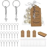 PH PandaHall 24 Sets Music Party Favor Musical Note Keychains Organza Gift Bags Guest Return Favors Silver Note Keyring with 