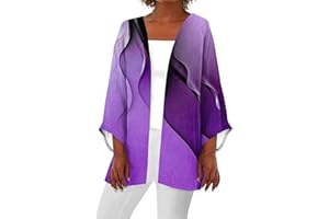 YUTANRAL Womens Summer Tops Floral Printed Lightweight Kimonos Cardigan Casual Loose 3/4 Sleeve Tops Plus Size Cover Ups