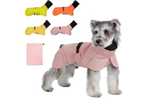 AIMYDOG Dog Raincoat, Waterproof Dog Rain Jacket with Calming Hood, Adjustable Lightweight Dog Rain Coat with Zipper Leash Hole and Reflective Strip for Small Medium Dogs Puppies(Pink, S)
