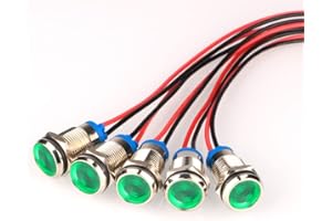 Gebildet 5pcs 10mm AC/DC 12-24V LED Metal Indicator Light Waterproof Signal Indicator Light Lamp Pilot Dash Directional with 