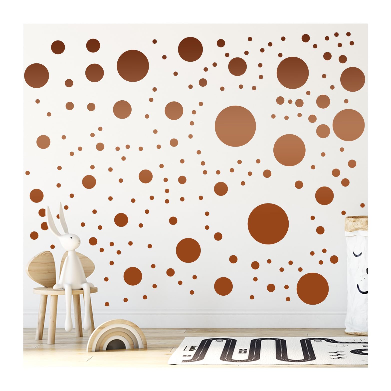 StickerDeen 500+ Assorted Polka Dot Circle Wall Stickers for Kids Bedroom Living Room, Classroom, Playroom Decor Removable Vinyl Wall Stickers Dots Wall Decals (Copper Metallic)