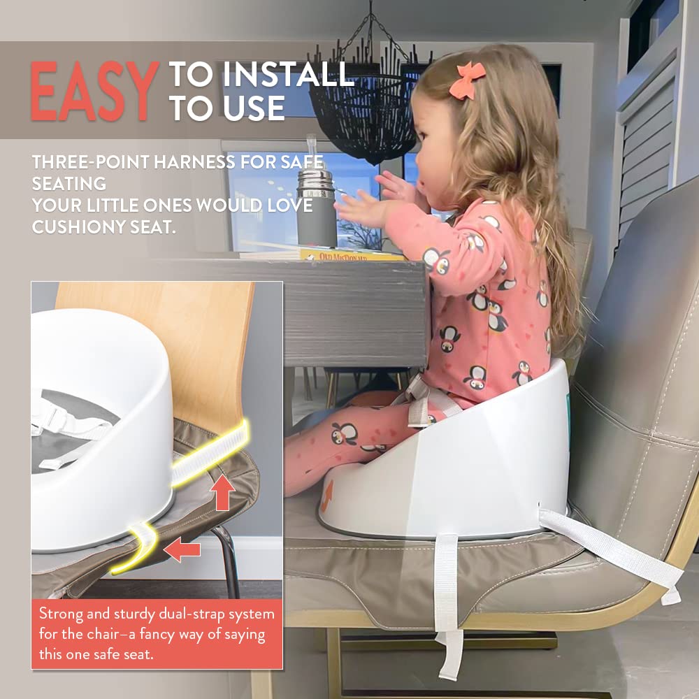 Prince Lionheart Baby Booster Squish Seat for Dining Table, Soft Seat with 3-Point Harness and Dual-Strap System for Toddler