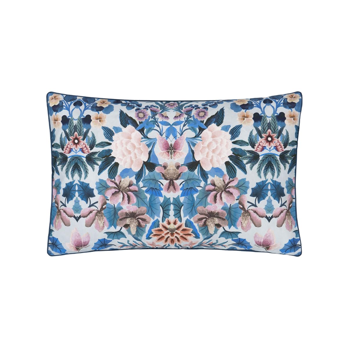 Printed Cotton Percale Ikebana Damask Pillowcase 50 x 75 cm Designers Guild Blue — image 1