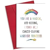 RollupJoy Funny Cancer Card for Her Women, Encouragement Gifts for Cancer Patients Friend, Heartwarming Sympathy Card, Get Well Soon Card for Female, Cancer-Slaying Warrior Princess