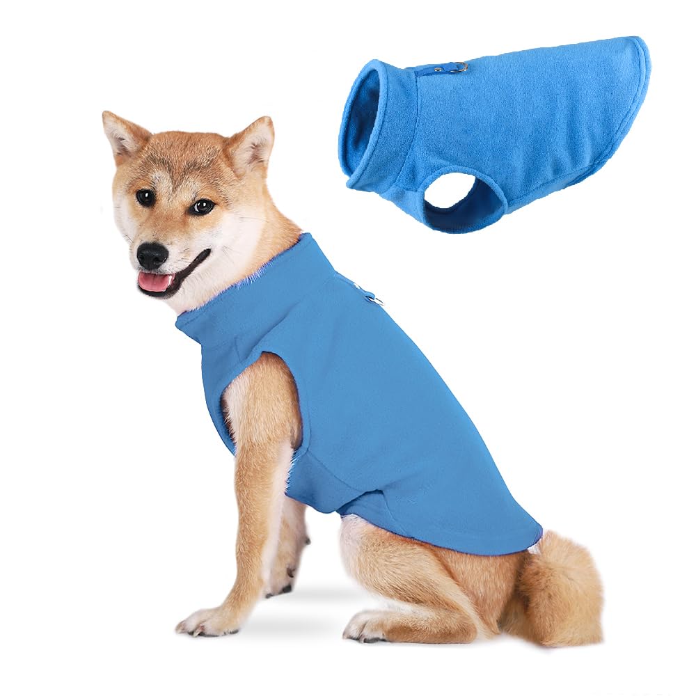 TOPSOSO Dog Jumper, Elastic Comfortable Lapel, Dog Fleece Vest, Soft, Skin-Friendly, Warmth, Dog Sweatshirt, Fashion, Plain Dog Jacket, Winter with D-Ring, Suitable for Small Cats and Dogs (Blue M)