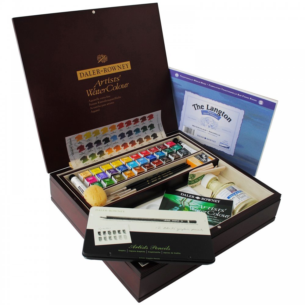 Daler-Rowney Artists' Luxury Large Watercolour Box Set, 30 Half Pan Assorted Colours, Complete Professional Watercolour Set, For Professional Artists — image 1