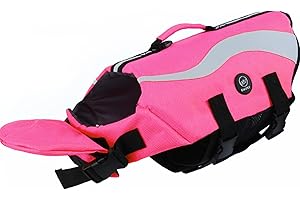 EMUST Dog Flotation Vest, Reflective Life Jacket for Small Dogs with Rescue Handle, Small Dog Vests Lifesaver for Swimming Boating Water with Front Neck Float, Pink,S