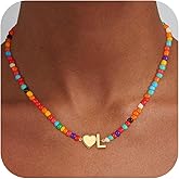 Fezodo Colorful Initial Necklaces for Girls Women - Beaded Initial Necklace Teen Girl Gifts Trendy Stuff Dainty Bohemian Letter Necklace Personalized Gifts for Girls Women Jewelry