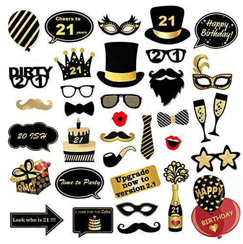 Veewon 21st Birthday Party Photo Booth Props Funny Birthday Celebration Decoration Supplies - 35 Count