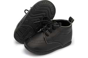 Sawimlgy Baby Boys Girls Premium Soft Leather Oxfords Dress Wedding Shoes Sturdy Rubber Sole Waterproof Lace Up Ankle Shoes Brogue Formal Loafers First Walker Newborn Infant Toddler Lazy Crib Shoes