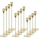 Gold Candle Holders for Taper Candles, FODIENS Set of 12 Metal Candlestick Holders, Decorative Tapered Candle Stick Holder for Wedding Dinning Anniversary Party Table Centerpiece (Bright Gold)