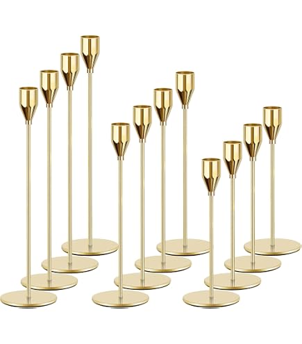 Lot De 4 Bougeoirs Coniques Argentés - Support Pour Bougies Standards (Plastique, Décoration Mariage, Fête)