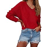 Tutorutor Womens Cute Heart Love Print Valentine Sweater Tops Oversized Crew Neck Dot Ball Loose Knitted Jumper Pullover