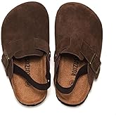 LEPHYON Toddler Clogs Kids Suede Clogs with Strap Boys Girls Sandals Cork Sole Adjustable Buckles Comfortable Slippers Slip-on Mules