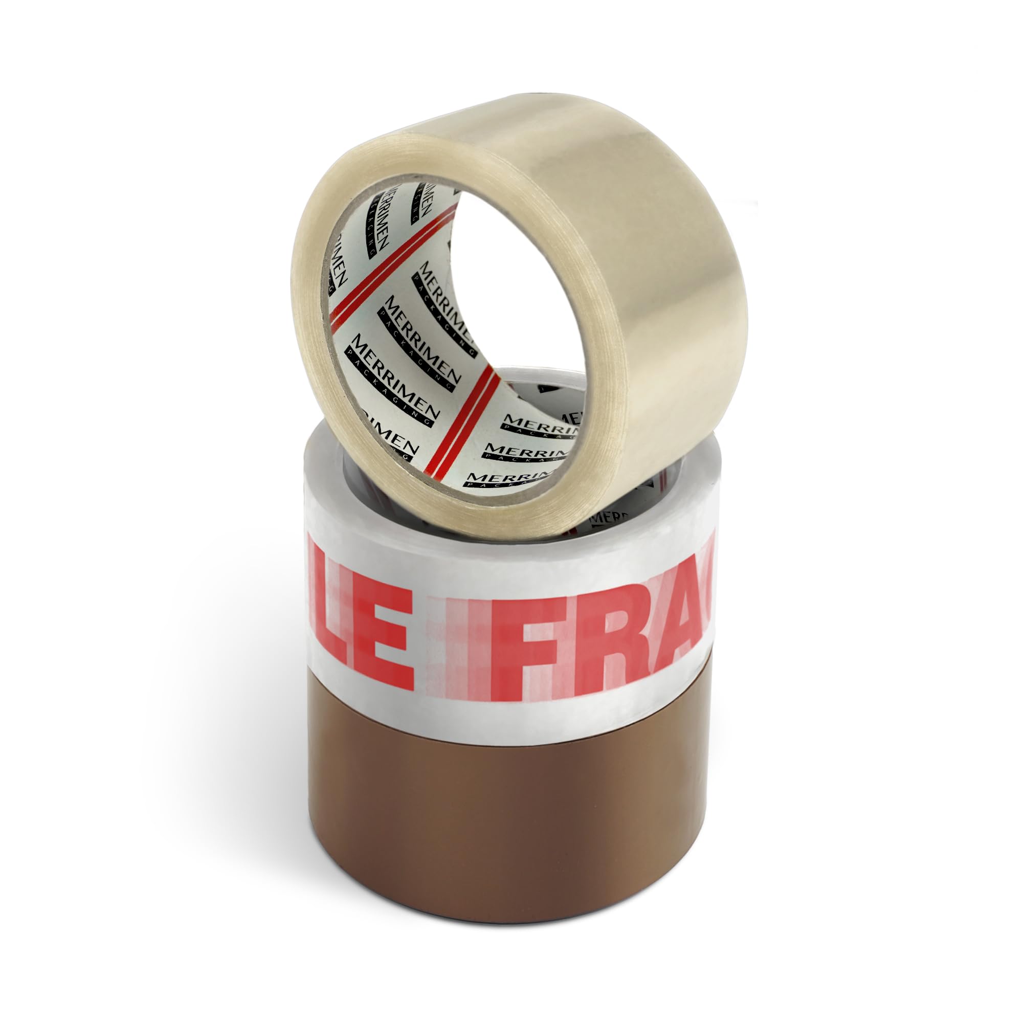 Merrimen Strong Heavy Duty Mixed Roll Pack Packaging Tape, Secure Sticky Sealing Tape for Parcel Boxes, Moving Boxes, Large Postal Bags for Long Term Storage, (48MM x 66M) (3 rolls, Mixed)