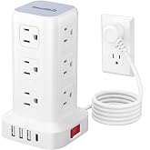 6.5Ft Power Strip Tower with 12 Widely Outlets &amp; 4 USB Ports | 16-IN-1 Desk Charging Station with 2USB-C &amp; 2USB-A, 6.5FT White Extension Cord, for Home Office, College Dorm Room Essentials
