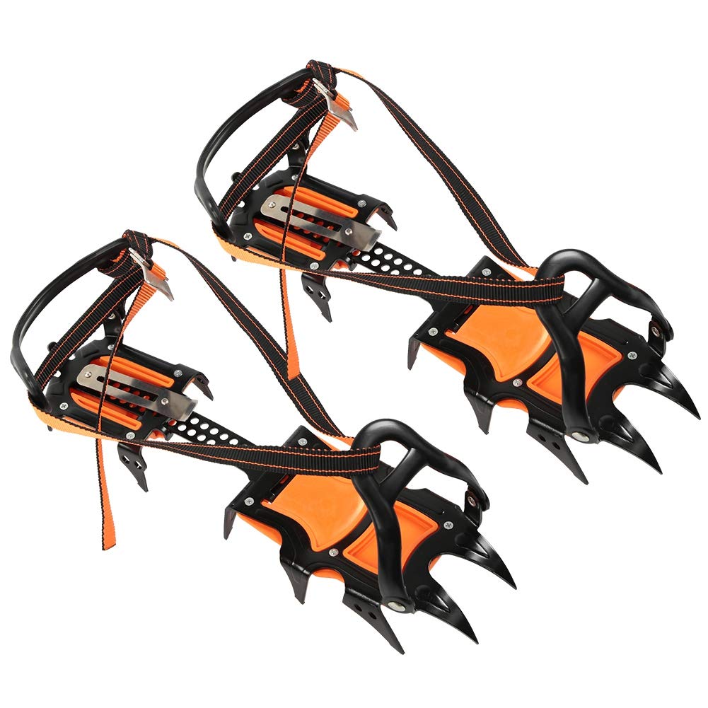 Snow Ice Cleats,1 Pair Outdoor 12-Toothed Spring Claw Crampons Boots Non-Slip Ski Ice Shoes Cover Accessory,Offer Good Traction on Ice and Snow