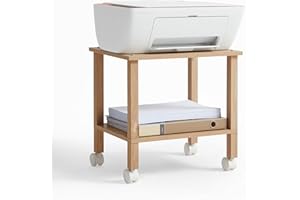 YUFAM 2 Tier Printer Stand with Storage,Under Desk Shelf Printer Table,Small Printer Stand with Wheels,Rolling Printer Cart for Office