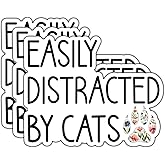 (3pcs) Easily Distracted by Cats Sticker Funny Sayings Quotes Humorous Vinyl Decal for Tumbler Laptop Kindle Water Bottles Books Phone Gift for Cat Lovers - Size 2.5x3