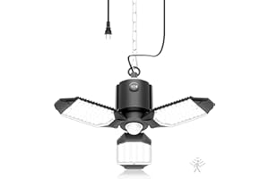 toberich Motion Sensor Garage Light Plug in, 8000LM Shop Light w/ 3 Modes, 3 Deformable LED Panels, 6500K Indoor Motion Sensor Light Bulb for Garage, Utility Room, Basement (1 Pack)