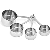Amco Stainless Steel Measuring Cups - Silver, Set of 4 | Durable Cooking &amp; Baking Tools, Engraved Measurement Marks, Dual Pour Spouts, 1, 1/2, 1/3 &amp; 1/4 Cup Sizes, Dishwasher Safe