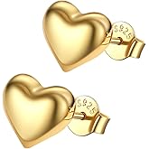 14K Gold Plated Heart Studs 925 Sterling Silver Posts Backs Gold Earrings for Women Hypoallergenic Lightweight Heart Dangle Jewelry for Daily Birthday Gifts(White/14K Gold/Black)