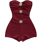 MakeMeChic Women's Summer Short Rompers Cut Out Bandeau Strapless One Piece Jumpsuits