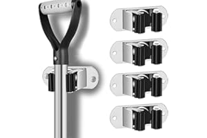 HYRIXDIRECT Mop and Broom Holder Wall Mount Heavy Duty Stainless Steel Wall Mounted Broom Organizer Laundry Room Home Garden Garage Storage and Organization Rack (Silver)