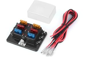 6 Way DC 12~32V Blade Fuse Box Holder Fuse Block with Fuses Cables with LED Warning Light Protection Cover for Automotive Car