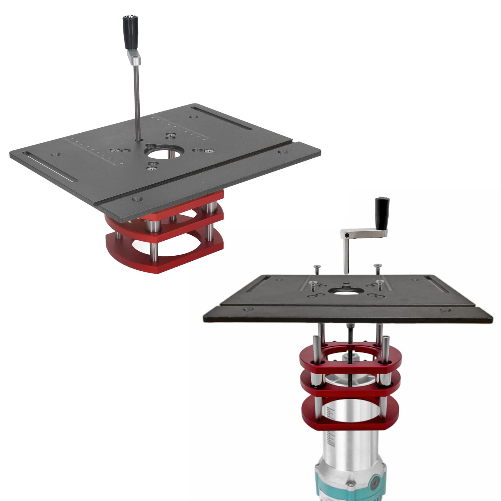Router Lift Kit, Metal Router Lift System with Router Table Insert Plate, 4 Jaw Clamping, Router Lift Base Accessories (Black)