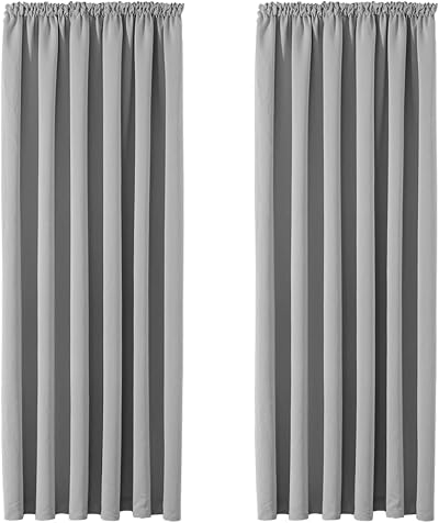 Aspire Homeware Blackout Curtains 46x54 Pencil Pleat Grey 2 Panels with Tiebacks