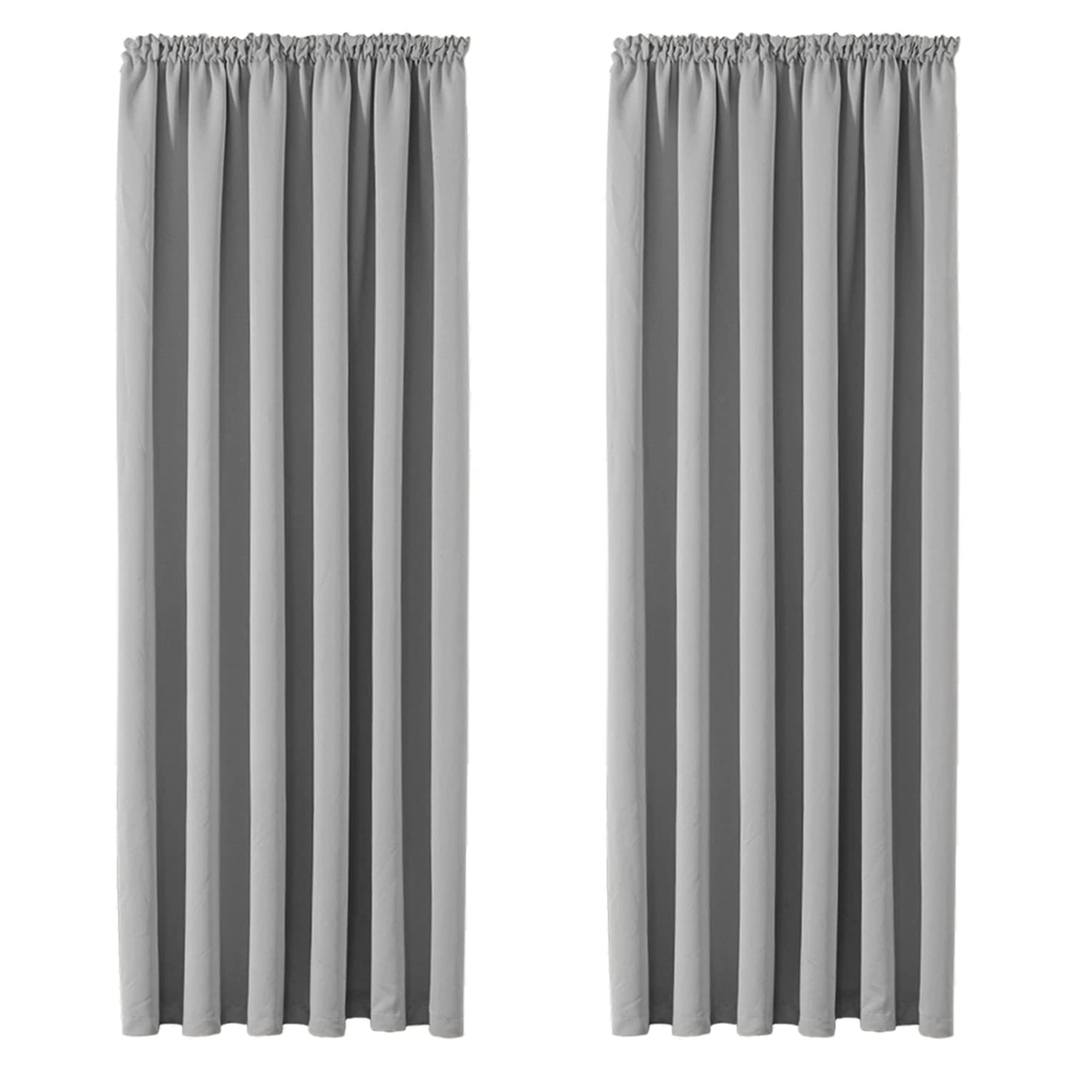 Aspire Homeware Blackout Curtains for Living Room - Pencil Pleat Light Grey Curtains Bedroom with Tiebacks 46 x 54 inch Drop Super Soft Thermal Insulated Short Black Out Kitchen Curtain 2 Panels — image 1