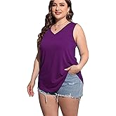 CARROTMOB Plus Size Sleeveless Tops Women Casual Summer Sleeveless Loose Fit V Neck Ladies Basic Tshirt