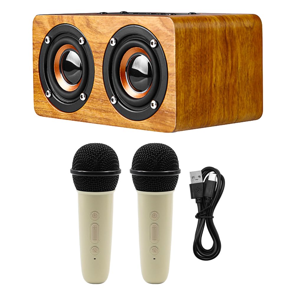 Tiardey H3 Wooden Karaoke Machine, Microphone Karaoke with 2 Wireless Microphones for Boyfriend, Husband