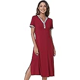 NACHILA Womens Nightgowns -Viscose Made from Bamboo,Soft Nightshirt Short Sleeve Sleepwear Pleated Sleepdress Cool Sleepshirt