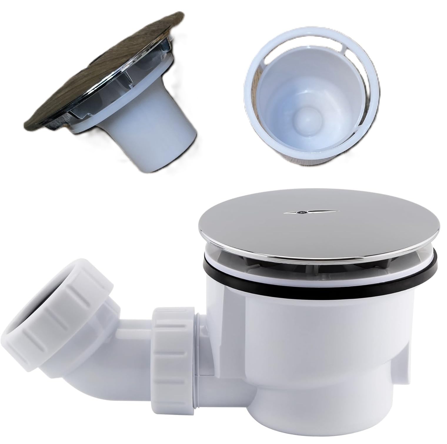 Team Controls Team Supplies 90mm High Fast Flow Shower Enclosure Tray Waste & Easy Clean Removable Chrome Effect Cap, Chrome / White