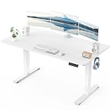 Veken 55 x 23.6 Inch Electric Standing Desk with Adjustable Height, Sit to Stand Computer Table for Study, Work or Gaming, Home Office Desk White
