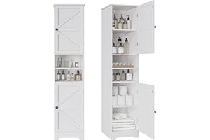 Viaozutis Tall Bathroom Cabinet, Storage Cabinet with 2 Doors & 2 Open Storage Compartments, Adjustable Shelf, for Bathrooms, Kitchens, Entrances, or Bedrooms（White）