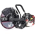 XtremepowerUS 16" Concrete Saw Gas Powered Cut-Off Saw With 52cc 2-Stroke Engine, 5" Cut Depth, Guide Roller With Blade