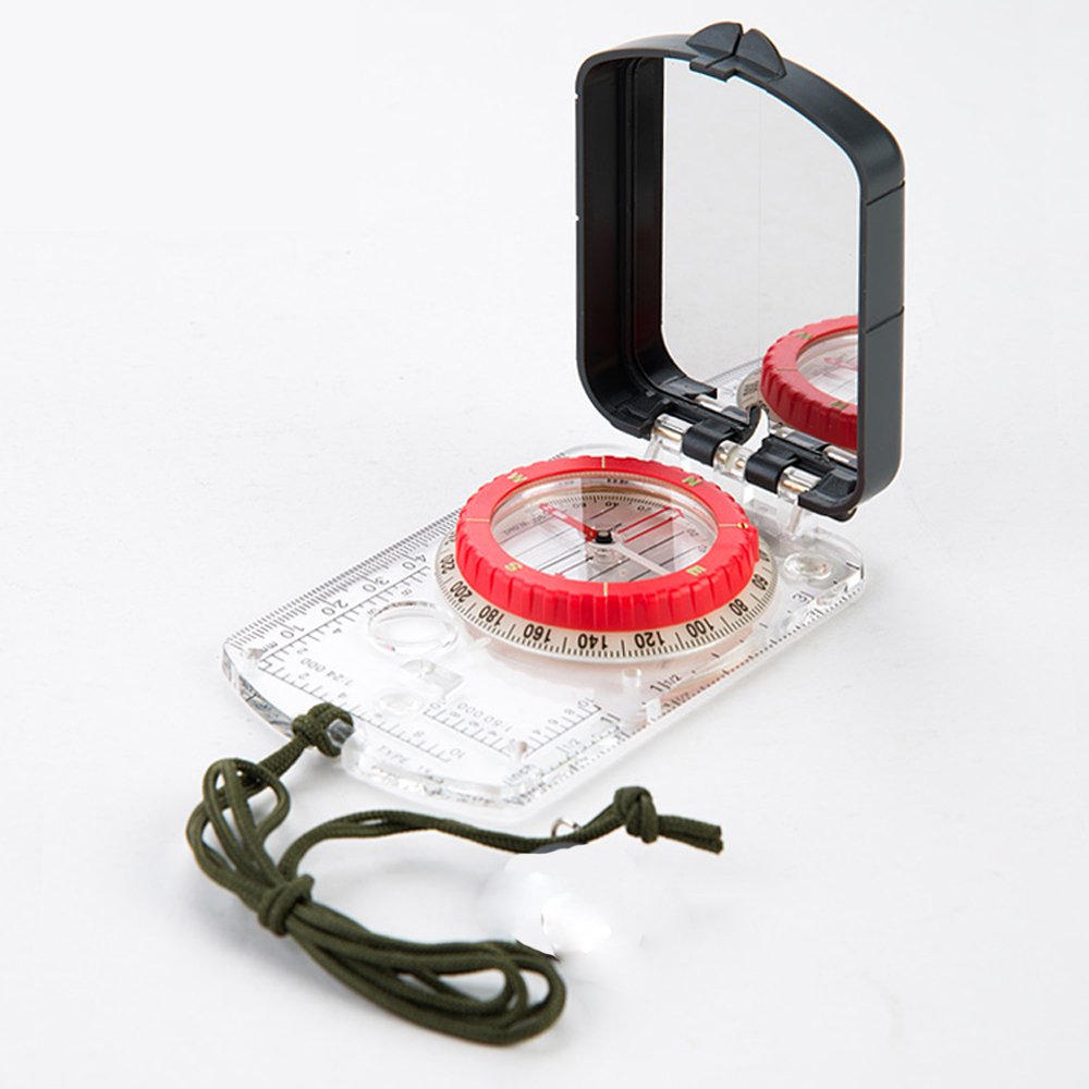 TAMUME Multi-Function Portable Hiking Baseplate Mirror Sighting Compass and Inch Millimeter Map Scales with Flip-Open Cover and Snap-lock Lanyard