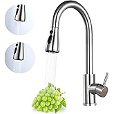 Jlerli Kitchen Faucet with Pull Down Sprayer, High Arc Brushed Nickel Single Handle Kitchen Sink Faucet, Stainless Steel, 3 Mode(Stream/Spray/Pause), 360° Swivel, Grifos para Fregaderos de Cocina