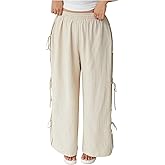 Verdusa Women's Plus Size Pants Elastic High Waisted Wide Leg Tie Side Loose Trousers
