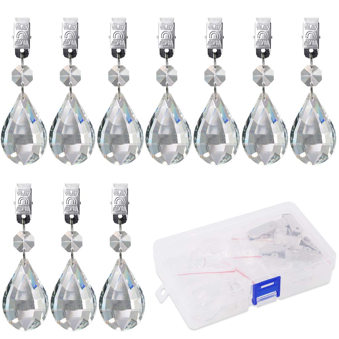 Swpeet Tablecloth Marquise Weights with 10 Metal Clips, Crystal Glass Teardrop for Picnic Table, Heavy Tablecloth, Outdoor