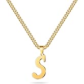 LUXEJEW Valentines Day Gifts for Him - Stainless Steel A-Z Initial Necklaces for Men Boys, Gold/Silver Cuban Link Chain Letter Pendant Necklace Jewelry Gifts 20+2 Inches