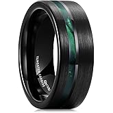 King Will 8mm Tungsten Rings for Men Black Wedding Band Gentleman with Galaxy Shell Sand Meteorite Inlay Pipe Cut Brushed