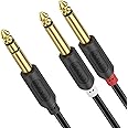J&D 1/4 inch TRS Stereo Y Splitter Insert Cable, Gold Plated Audiowave Series 6.35mm 1/4 inch TRS Male to Dual 6.35mm 1/4 inch TS Male Mono Breakout Cable, Audio Cord, 3 Feet