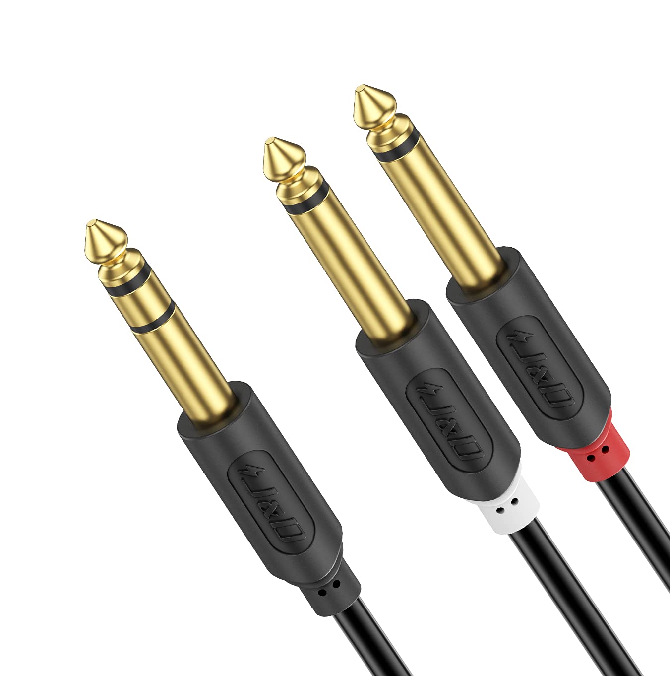 J&D 1/4 Inch TRS to Dual TS Y Splitter Cable, Gold Plated 6.35mm Stereo Male to 2 Mono Male Breakout Cable for Audio Interface, Mixer, Amplifier [Audiowave Series], 2.7 meter