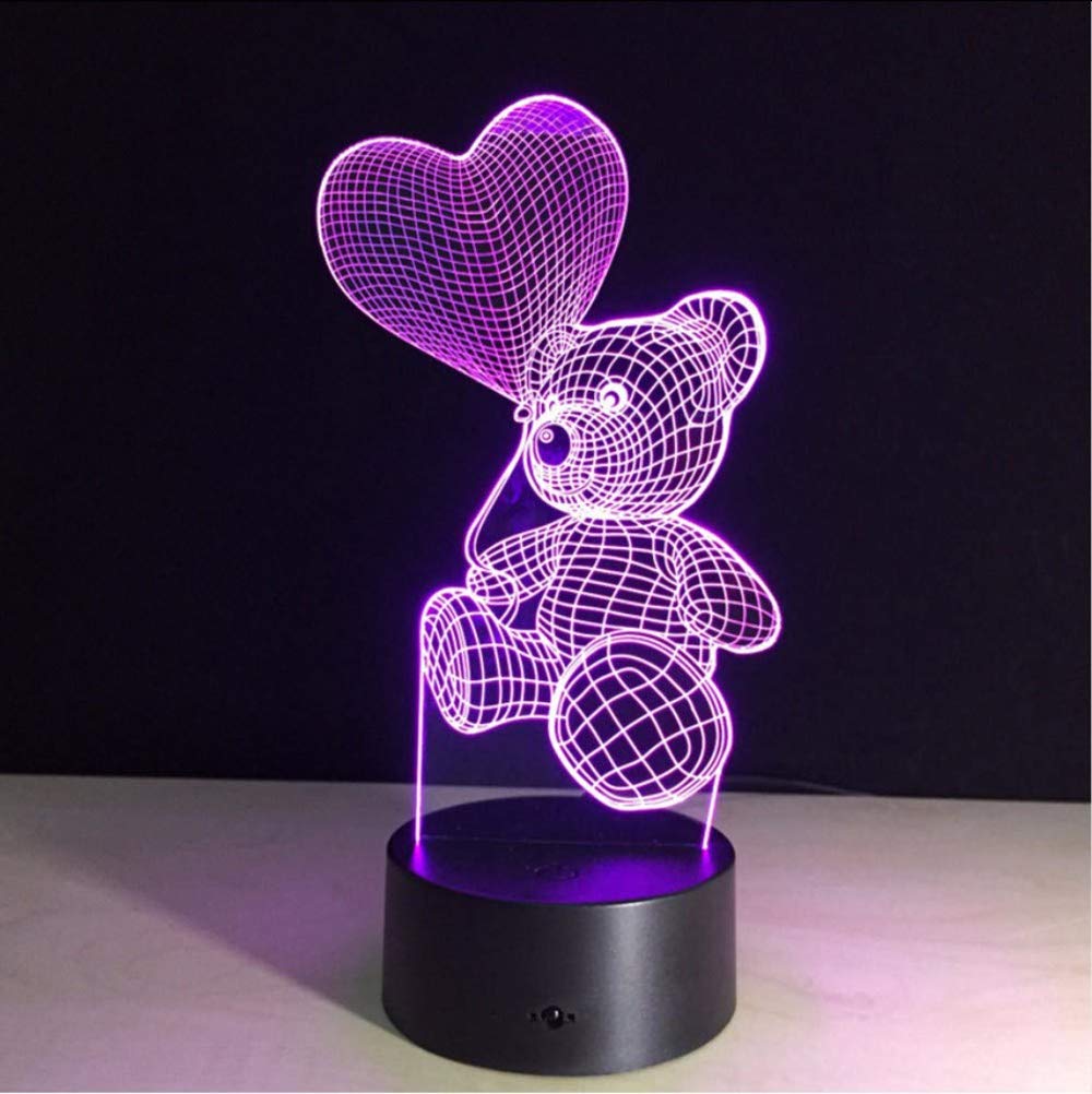 ZYTC Teddy Bear Night Lights Gifts for Kids Women Mom Girls Smart Touch & Remote Control 7 Color 3D Illusion Lamp Animal Light Children Led Desk Lamps